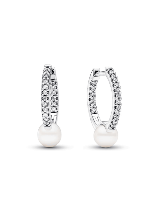 Treated Freshwater Cultured Pearl & Pave Hoop Earrings - Image 2