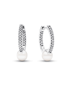 Treated Freshwater Cultured Pearl & Pave Hoop Earrings