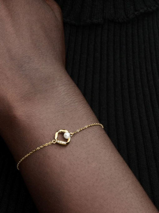 Organically Shaped Pave Circle & Treated Freshwater Cultured Pearl Bracelet - Image 2