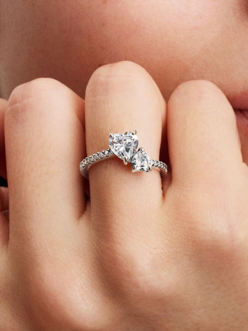 Double Heart Sparkling Ring - Image 2