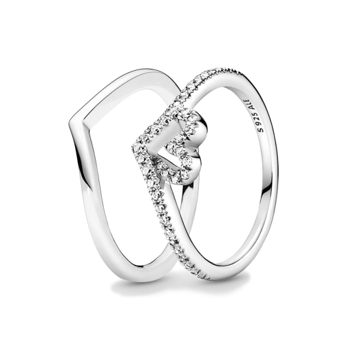 Sparkling Wishbone Heart Ring Set - Image 2