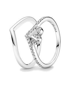 Sparkling Wishbone Heart Ring Set