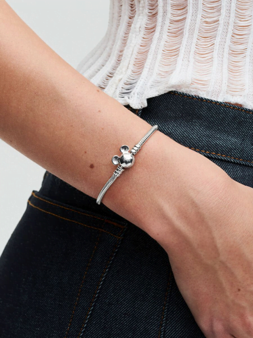 Disney Mickey Mouse Clasp Moments Snake Chain Bracelet - Image 4