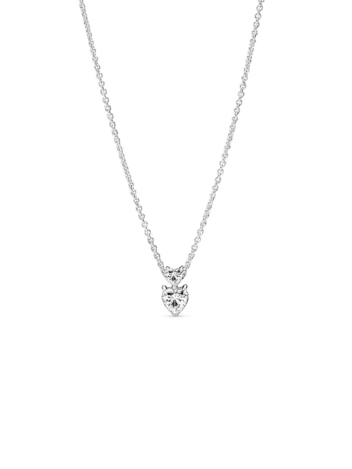 Double Heart Pendant Sparkling Collier Necklace