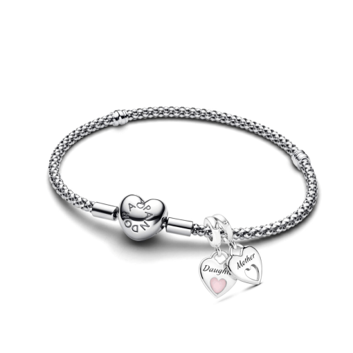 Mom and Daughter Double Heart Charm Bracelet Set - Image 2