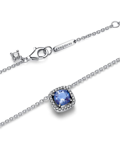 Sparkling Square Blue Halo Pendant Necklace - Image 6