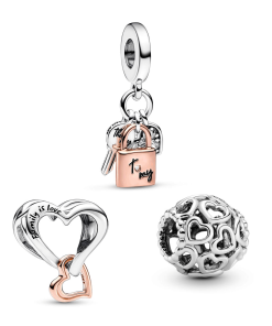Love Lock and Key Charm Trio