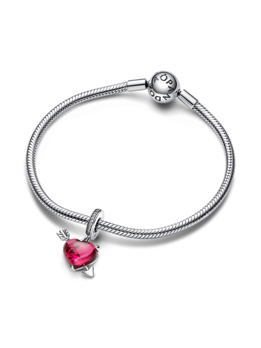 Red Heart & Arrow Murano Glass Dangle Charm - Image 5