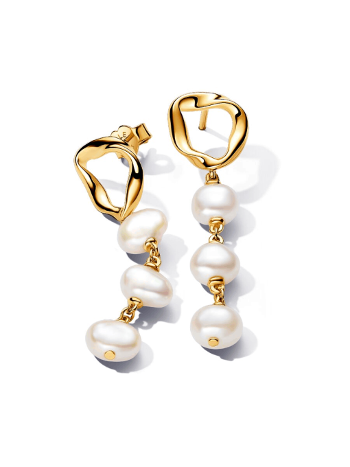 PANDORA ESSENCE Organically Shaped Pearl Circle Earring Stack - Image 2