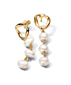 Organically Shaped Circle & Baroque Treated Freshwater Cultured Pearls Drop Earrings
