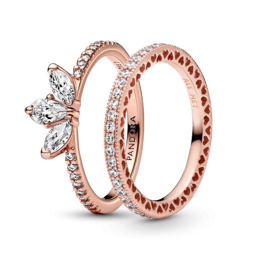 Rose Gold Tear-shaped Tiara Ring Set - Image 2