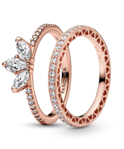 Rose Gold Tear-shaped Tiara Ring Set