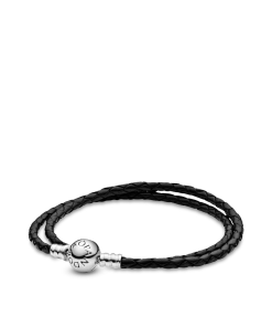 Pandora Moments Double Black Leather Bracelet