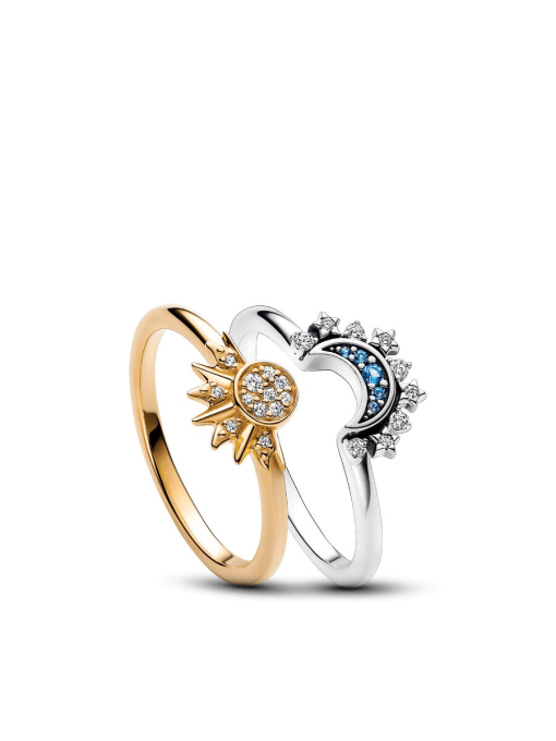 Celestial Sparkling Sun and Moon Ring Set - Image 2