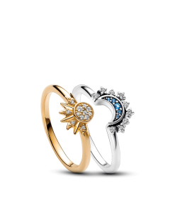 Celestial Sparkling Sun and Moon Ring Set