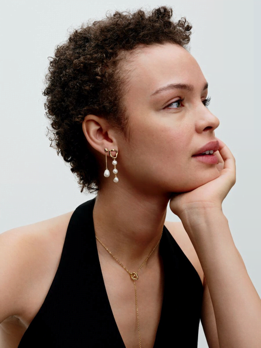 Organically Shaped Circle & Baroque Treated Freshwater Cultured Pearls Drop Earrings - Image 5