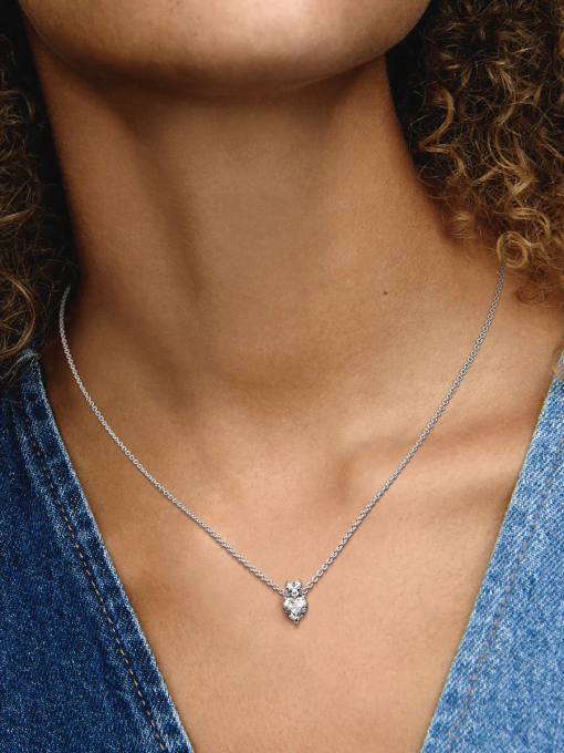 Double Heart Pendant Sparkling Collier Necklace - Image 2