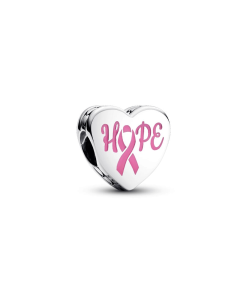 Hope heart sterling silver charm with pink enamel