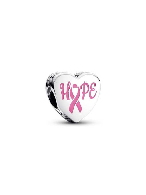 Hope heart sterling silver charm with pink enamel