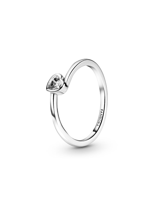 Clear Tilted Heart Solitaire Ring