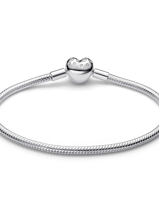 Pandora Sterling Silver Lab-grown Diamond Heart Clasp Snake Chain Bracelet - Image 3