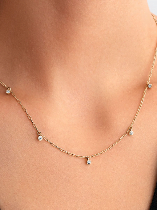 Pandora Era Bezel Lab-Grown Diamond Dangle Station Paperclip Chain Necklace - Image 2