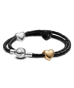 Metallic Puffy Heart Charm Bracelet Set