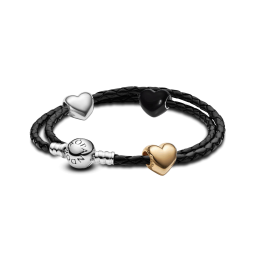 Metallic Puffy Heart Charm Bracelet Set