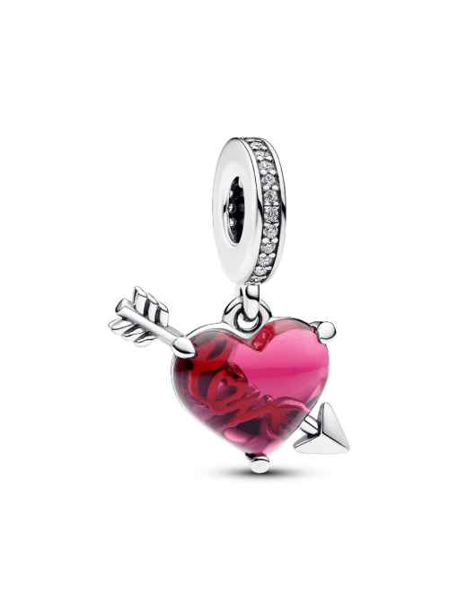 Red Heart & Arrow Murano Glass Dangle Charm - Image 3