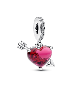 Red Heart & Arrow Murano Glass Dangle Charm