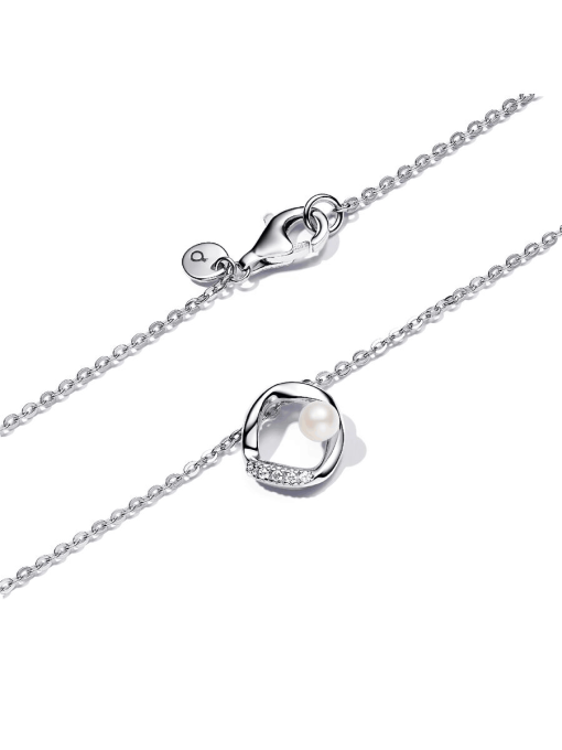 Organically Shaped Pave Circle & Treated Freshwater Cultured Pearl Collier Necklace - Image 4