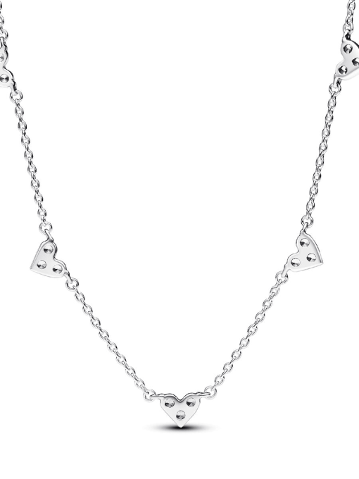 Triple Stone Heart Station Chain Necklace - Image 4