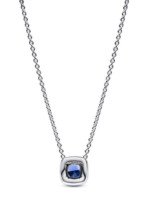 Sparkling Square Blue Halo Pendant Necklace - Image 4