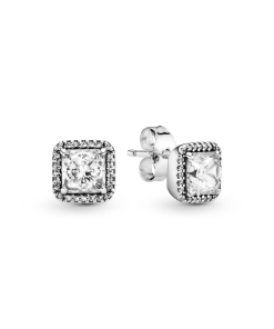 Square Sparkle Halo Stud Earrings