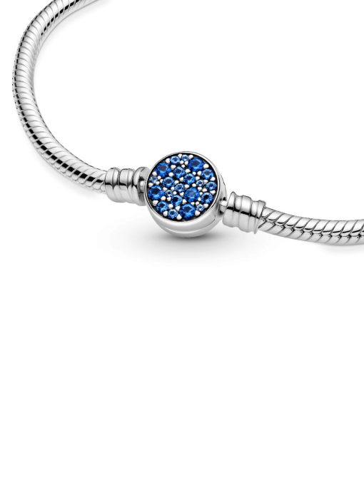 Pandora Moments Sparkling Blue Disc Clasp Snake Chain Bracelet - Image 5