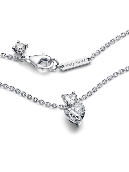 Double Heart Pendant Sparkling Collier Necklace - Image 7