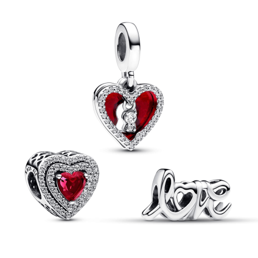 Sparkling Red Heart Dangle Charm Trio - Image 2