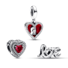 Sparkling Red Heart Dangle Charm Trio