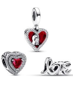 Sparkling Red Heart Dangle Charm Trio