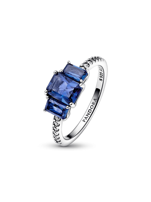 Blue Rectangular Three Stone Sparkling Ring - Image 6