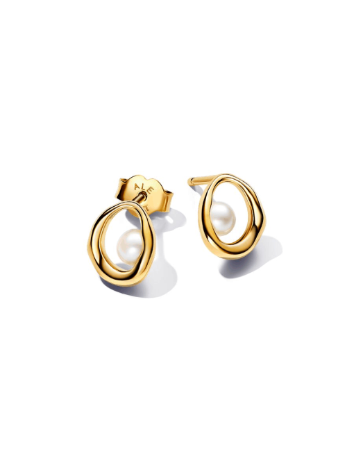 Organically Shaped Oval & Treated Freshwater Cultured Pearl Stud Earrings