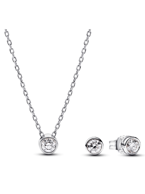 Pandora Era Bezel Lab-grown Diamond Pendant Necklace and Earrings set 0.45 carat tw Sterling Silver - Image 2