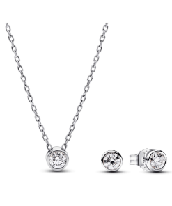 Pandora Era Bezel Lab-grown Diamond Pendant Necklace and Earrings set 0.45 carat tw Sterling Silver