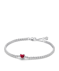 Red Sparkling Heart Tennis Bracelet