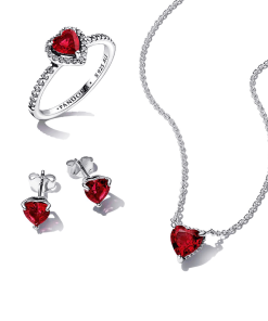 Sparkling Red Heart Ring Set
