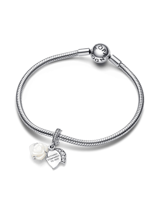 White Rose in Bloom Double Dangle Charm - Image 5