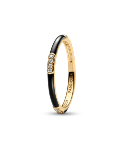 Black Enamel & Stones Ring
