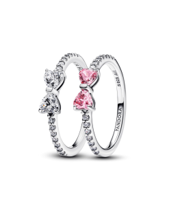 Sparkling Bow Duo Ring Set