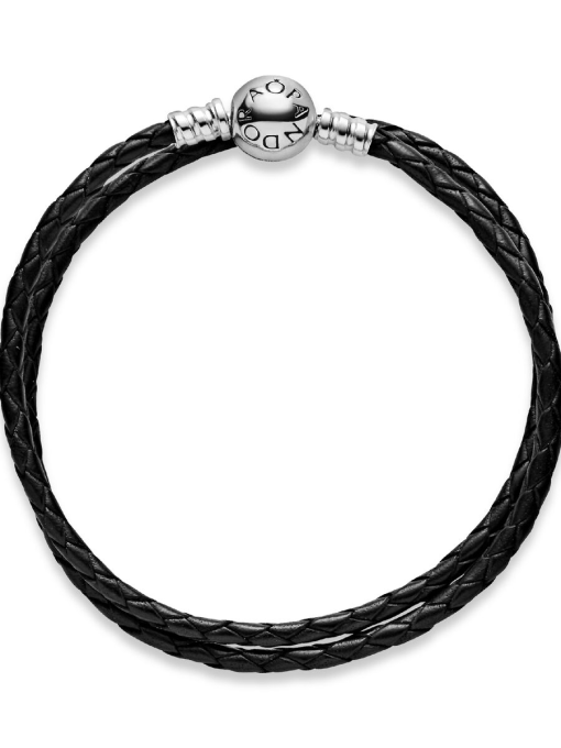 Pandora Moments Double Black Leather Bracelet - Image 5