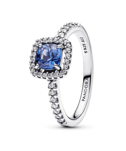 Sparkling Square Blue Halo Ring
